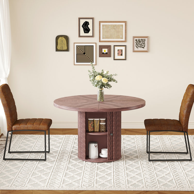 Chaise et table de salle à manger rembourrées Brown Pu, 3 Pieces: Table, 2 Chairs