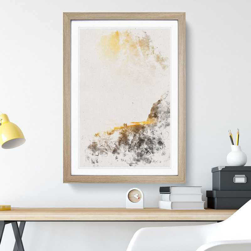 Couple On The Beach Watercolour - Picture Frame Graphic Art, 87cm H x 62cm W x 2cm D, Oak Framed
