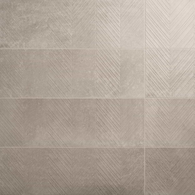 Stoneside 12x36 Chevron Textured Matte Ceramic Tile, Cream Beige