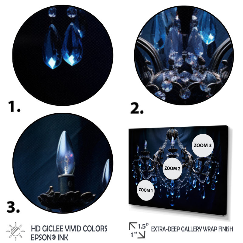 «Chandelier Midnight Luminescence» sur toile, Encadrement doré, H 30 po x l 40 po x P 1,5 po