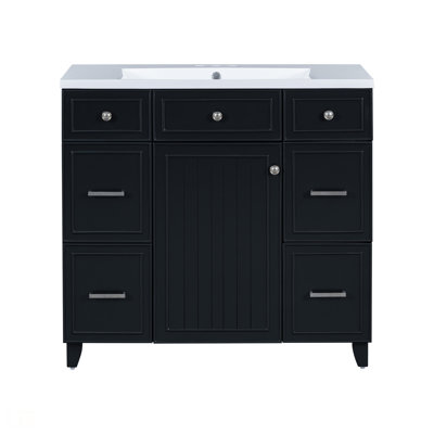 Ensemble de meuble-lavabo 36 po avec comptoir de lavabo, meuble-lavabo simple avec porte à fermeture douce et 3 tiroirs, noir, meuble-lavabo