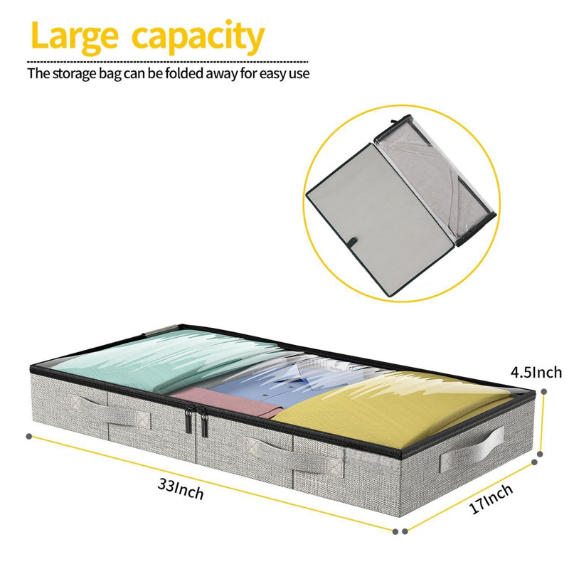 4.5 Inches Under Bed Storage Containers,2 Pack Low Profile Underbed Storage Boxes With Sturdy Structure And Lids, Reinforced Handles And Sturdy Sidewalls/Bottom For Clothes, Blanket, Pillows And Shoes