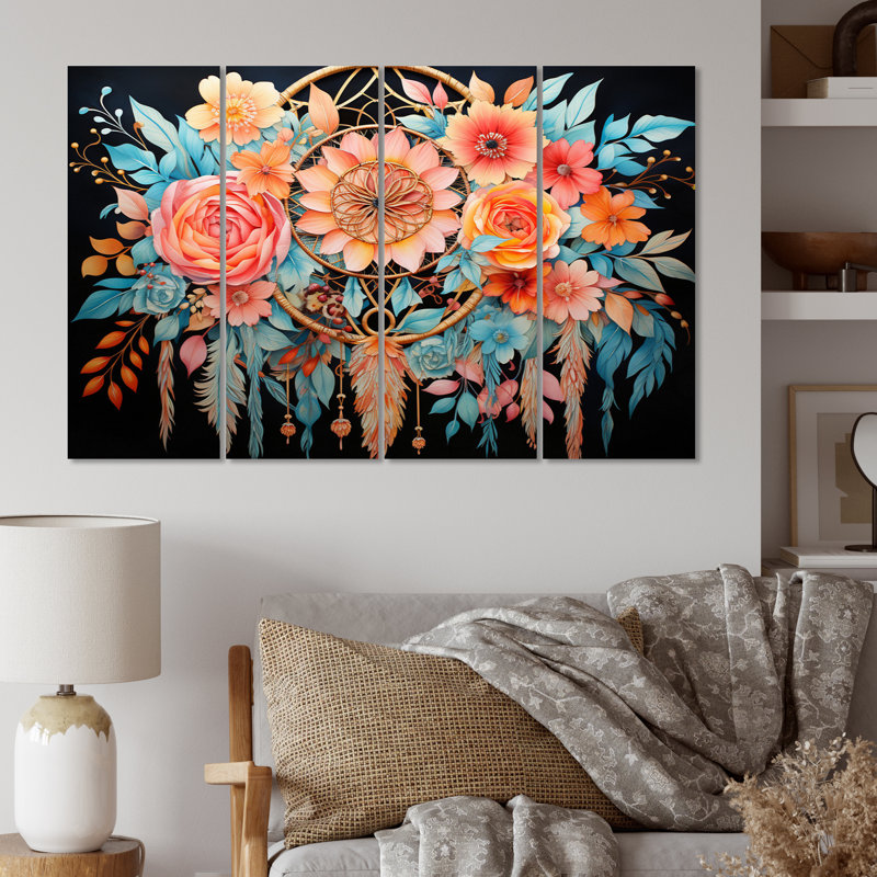 «Coral Dream Catcher Dreams In», ensemble d'impressions d'art spirituelles en métal