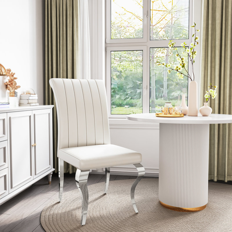 Chaises de salle à manger rembourrées en velours avec dossier à rayures Modern , Argent