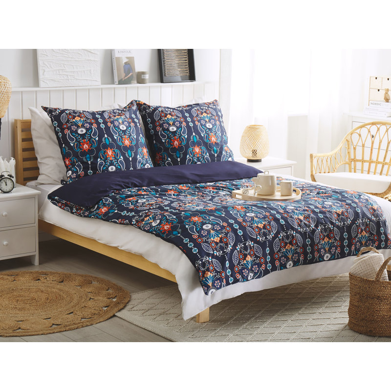 Beliani Madrona Floral Duvet Cover Set with Pillowcases, 155 x 220 cm - 1 Pillowcase (80 x 80 cm)