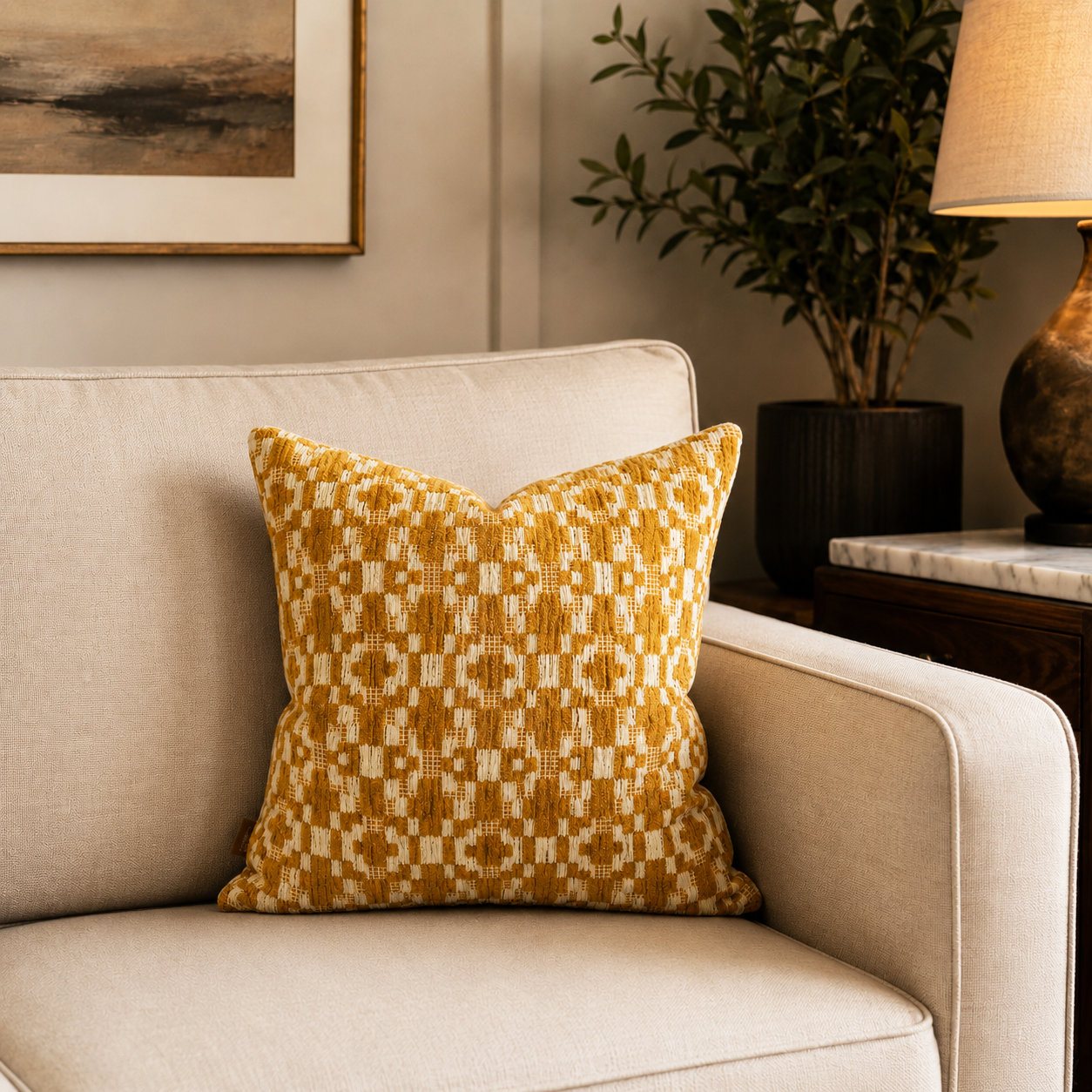 Fraser Throw Pillow, 20x20, Mustard