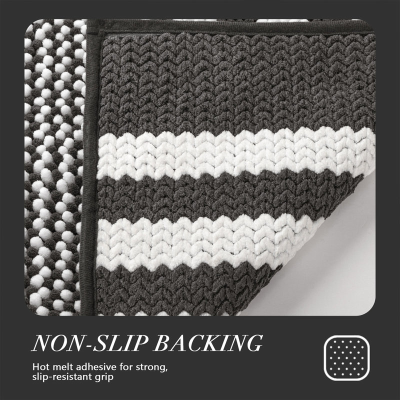 Non Slip Backing Quick Dry Machine Washable Modern Bath Mat, 20" W x 30" L, Gray