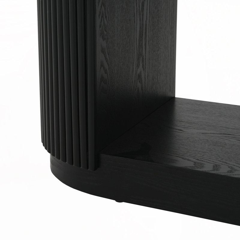 Entryway Oval Top Console Table with Open Shelf, Black