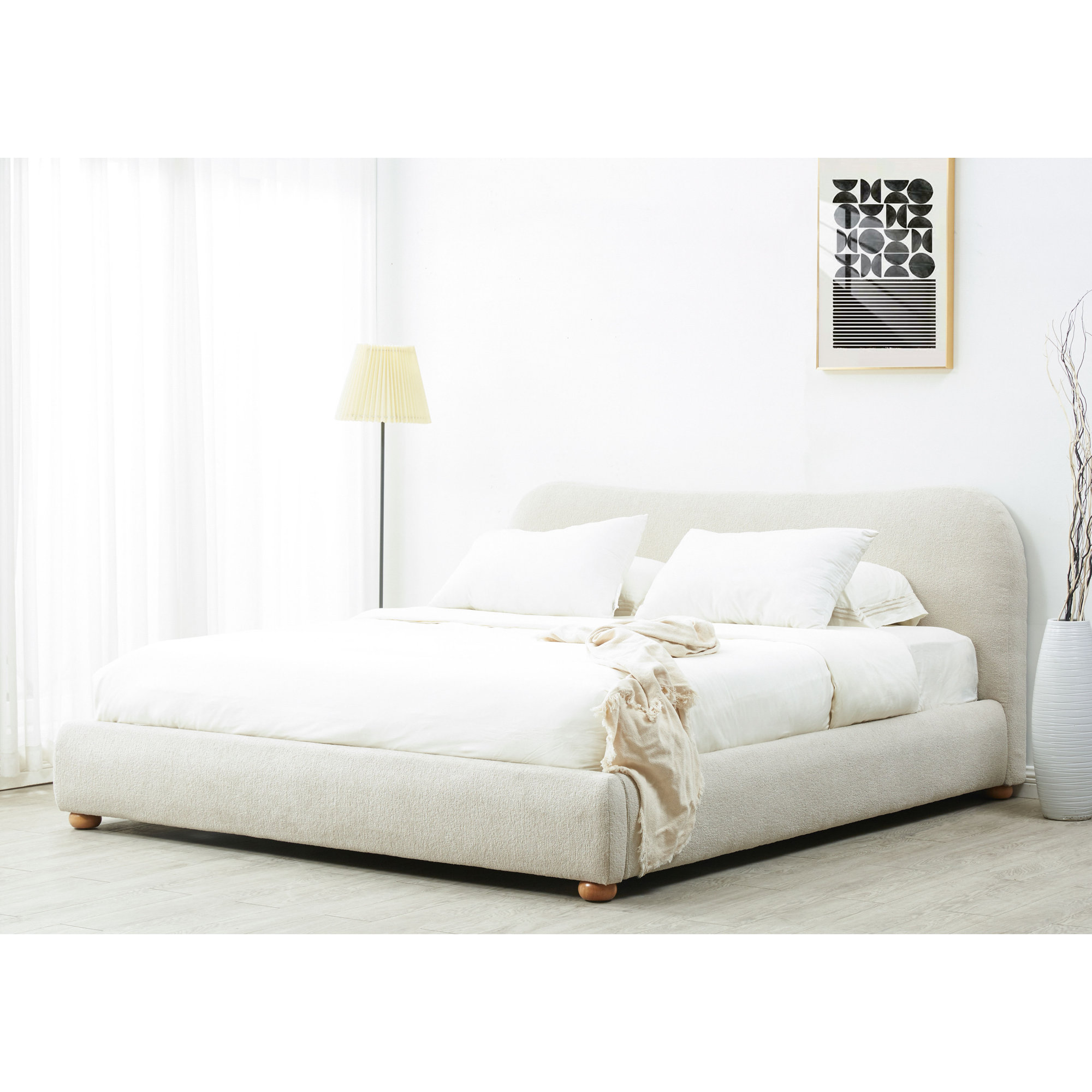Liza Upholstered Bed, Taupe Boucle, Queen
