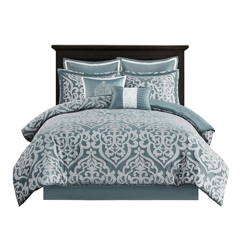 Literie 8 pièces très grand / argent - tissage élégant, édredon lavable à la machine, médaillon classique, rembourrage, 2 taies décoratives européennes
