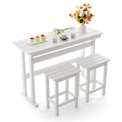 3 Piece Hdpe Outdoor Bar Height Table And Chairs Set Of 2 Includes High Top Patio Table And Chairs, Outside Patio Bar Set For Bistro,balcony,backyard, by Latitude Run