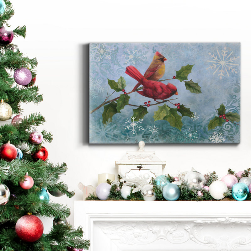 Winter Cardinal Duet I, toile tendue avec châssis de qualité supérieure - prête à être accrochée, H 18 po x l 12 po x P 1 po