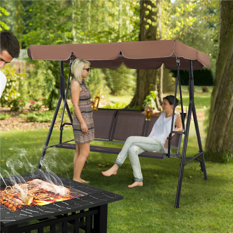 3 Person Porch Swing with Canopy, Dark Brown
