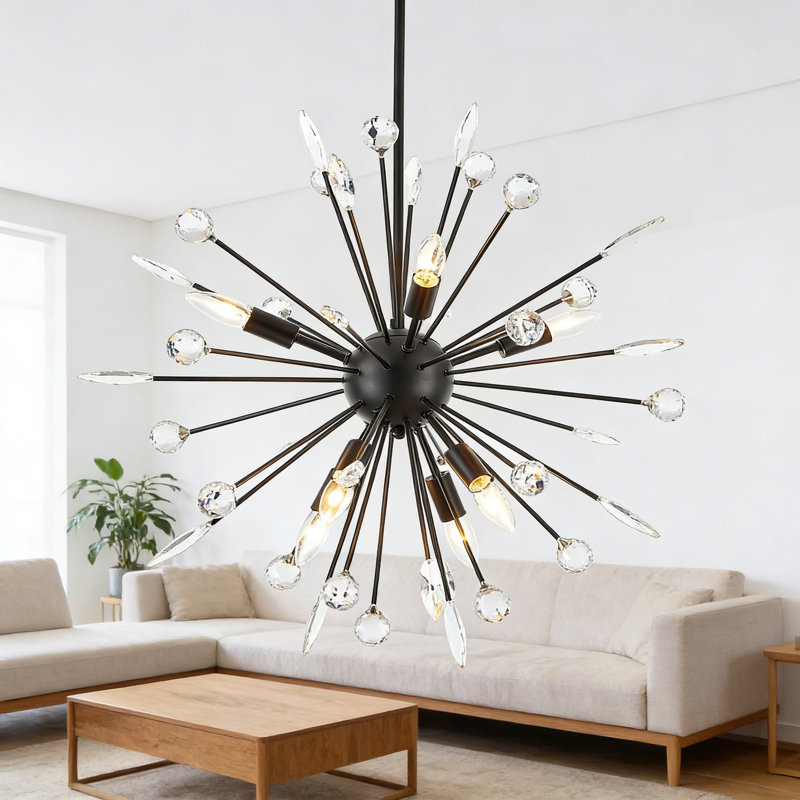 Lustre moderne Spoutnik avec détails en cristal, plafonnier à 8 lumières à intensité variable pour salle à manger, entrée, salon, chambre à coucher et cuisine