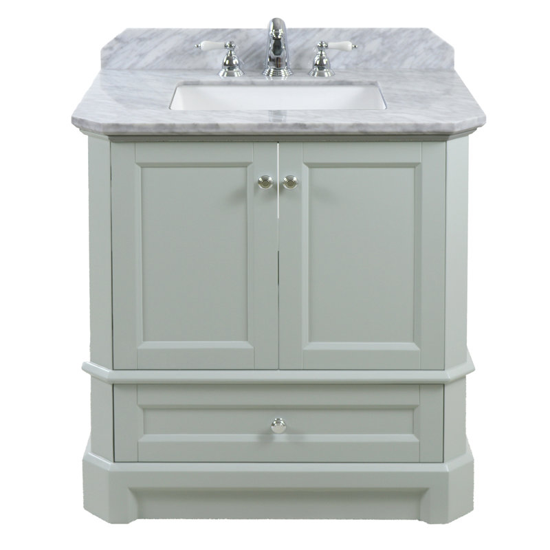 31.25'' Single Bathroom Vanity with Marble Top, Carrara, Ocean Gray