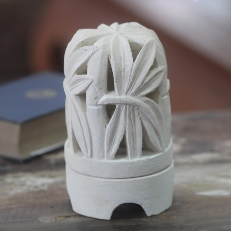 Photophore calcaire sculpture en bambou