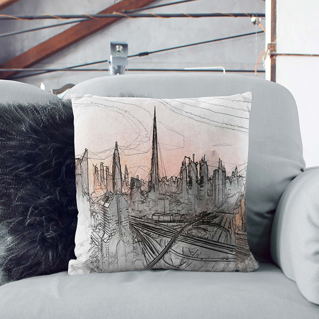 Burj Khalifa Dubai Skyline in Abstract Cushion with Filling