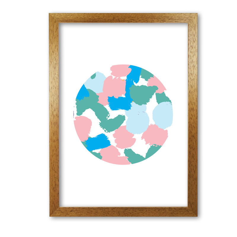 Pink And Green Paint Splodge Circle Abstract - Print, Honey Oak Frame, 42 cm H x 30 cm W x 5 cm D