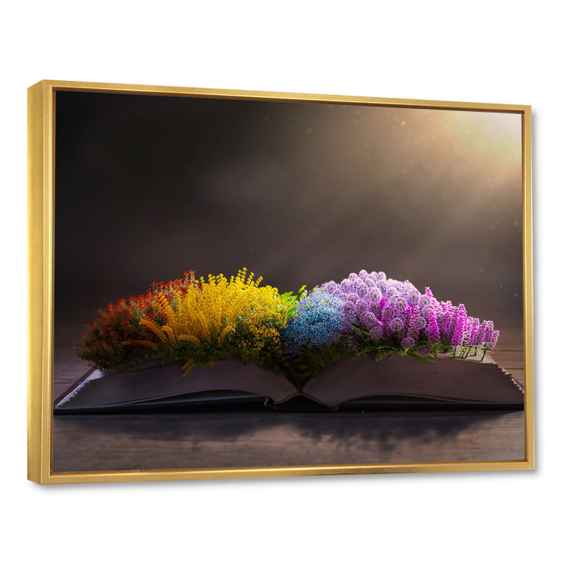 Fleurs colorées Bppl - œuvre d'art traditionnelle sur toile, H 44 po x l 34 po x P 1,5 po, Cadre flottant doré