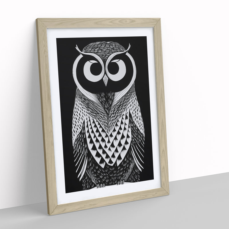 Owl Monochrome No.2 - Framed Print, 64cm H x 46cm W x 2cm D, Oak