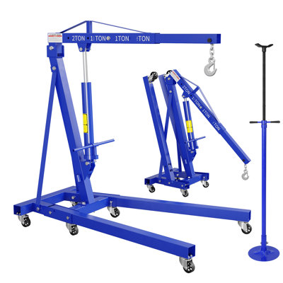 Grue de moteur pliante de 2 tonneaux et support de sous-levage de 3/4 tonneau, grue d'atelier hydraulique avec perchoir à 4 positions, support réglable à hauteur élevée, équipement de garage en acier robuste