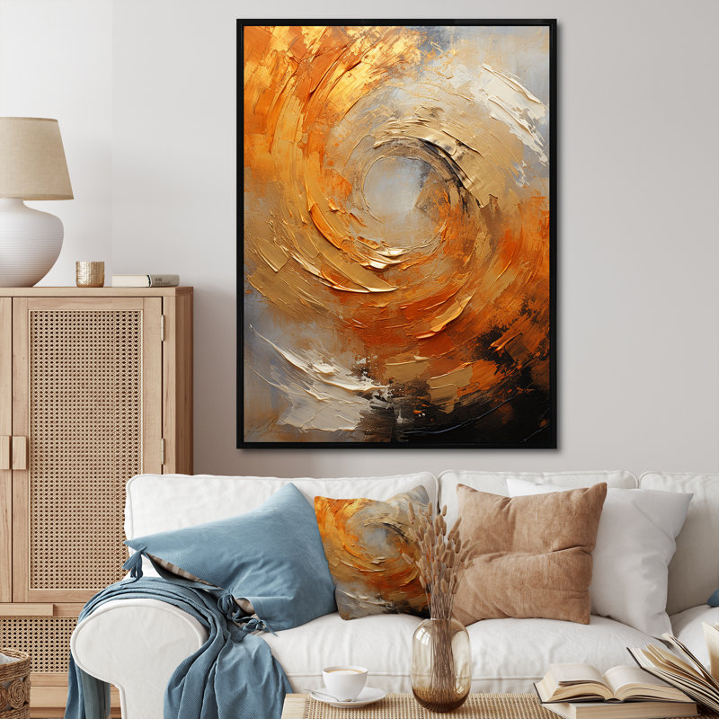 «Gold Orange Desert Mirage Spiral», reproduction sur toile à spirales abstraites, H 44 po x l 34 po x P 1,5 po