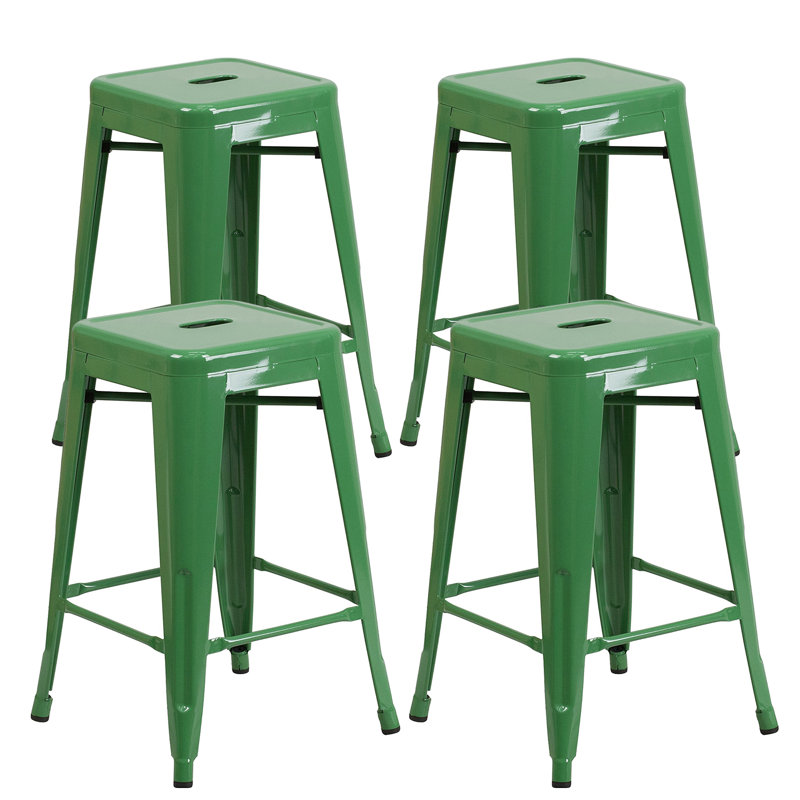 Tabouret de comptoir 24 po avec cadre en métal Juddson, ensemble de 4 tabourets d'intérieur et d'extérieur, Vert