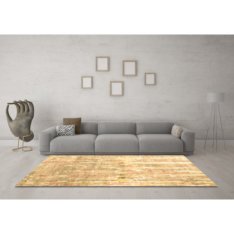 Tapis brun contemporain lavable à la machine 2595, Rond 3 pi