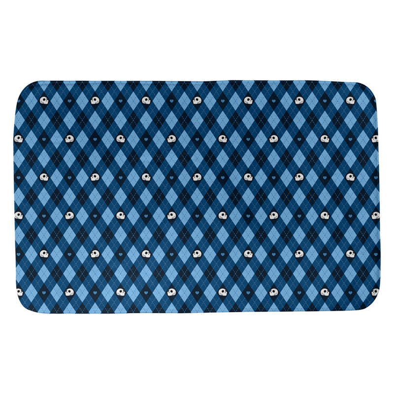 Tapis de bain argyle crânes Avicia, l 17 po x L 24 po, Bleu