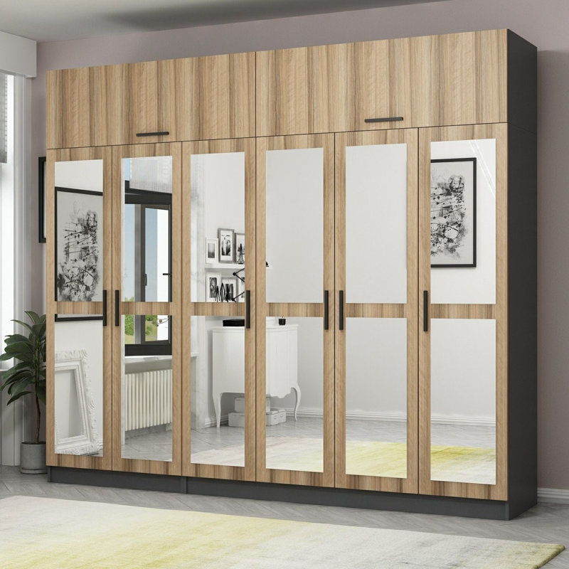 Elina Manufactured Wood Wardrobe, Brown, 235cm H x 270cm W x 52cm D