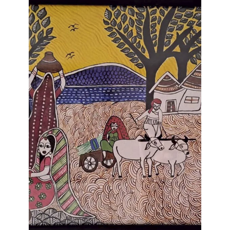 Fermier assidu - peinture de village | Aquarelle sur toile | Par Krishna Joshi