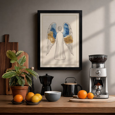 Angel with Golden Wings Minimalist - Framed Print