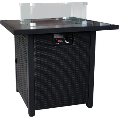 Table de foyer au propane, foyer rectangulaire de 55 000 BTU avec comptoir en aluminium en verre Windguard pour terrasse extérieure (plateau en verre noir, carré)