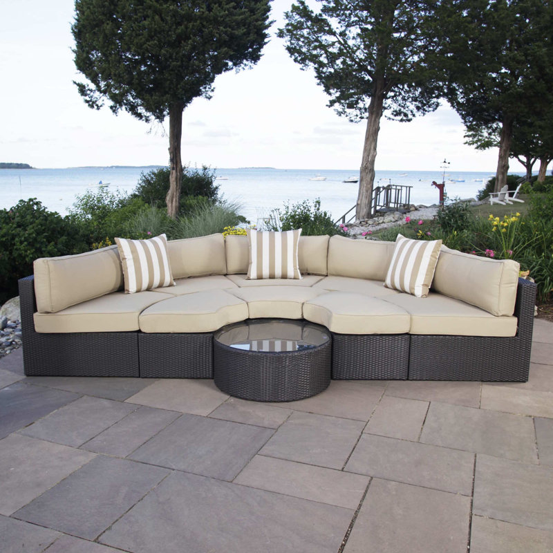 Santorini Outdoor 8 - Piece Conversation Set, Espresso Frame/Beige Cushion