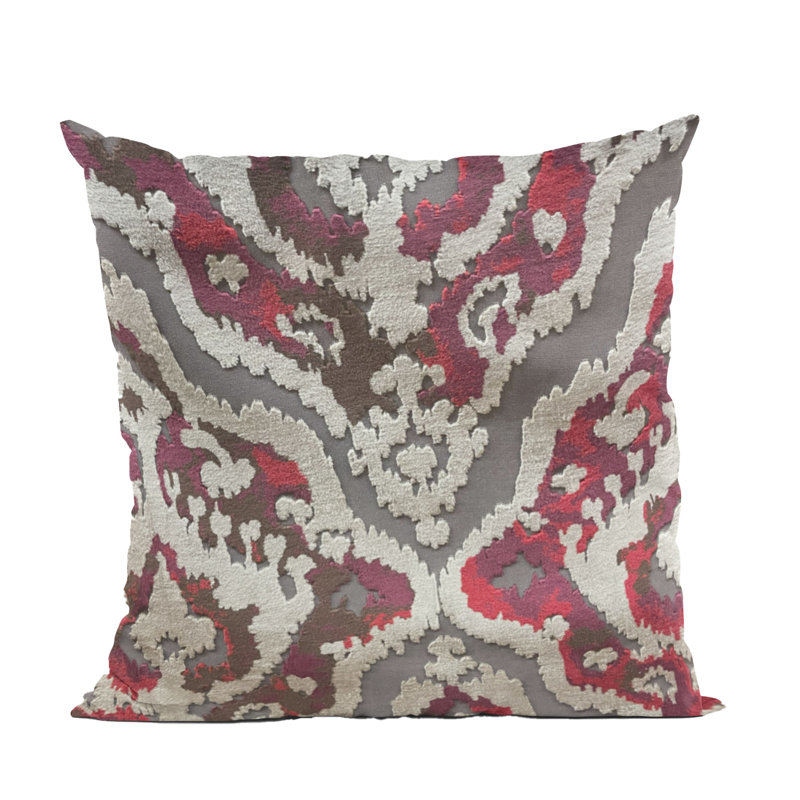 Coussin Plutus Tribal Harmony, Gris / bourgogne / taupe ikat, H 12 po x l 20 po, Rectangulaire
