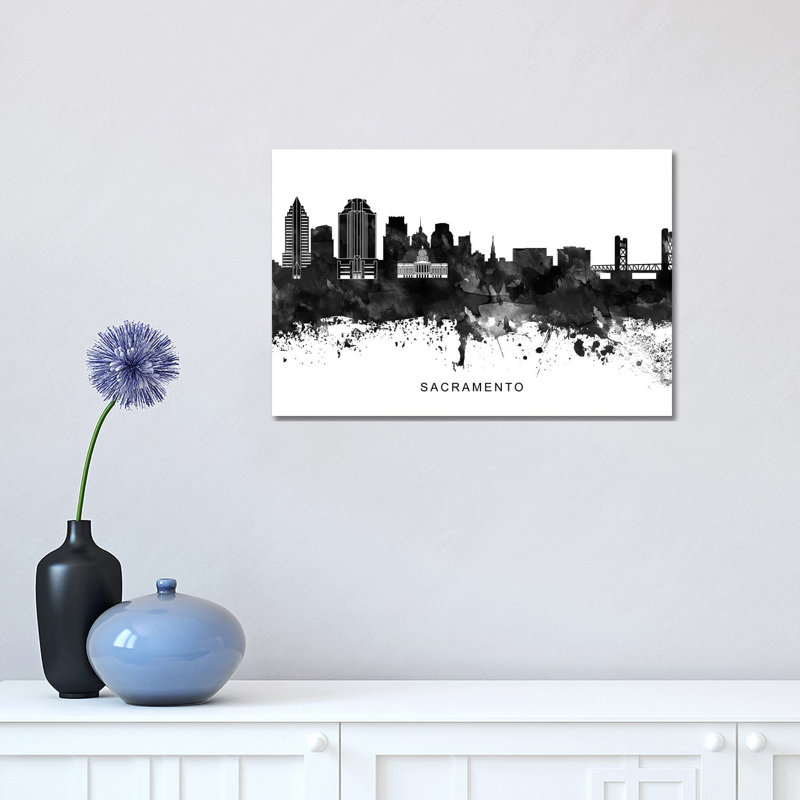 Sacramento Skyline Black & White 1 Piece Wrapped Canvas Wall Art, 30.48cm H x 45.72cm W x 1.91cm D