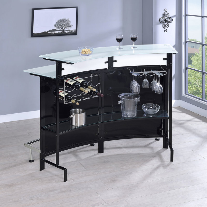 Armoire à vin moderne en verre noir courbé pour les espaces de vie principaux, avec un support de verres à vin intégré pour huit bouteilles