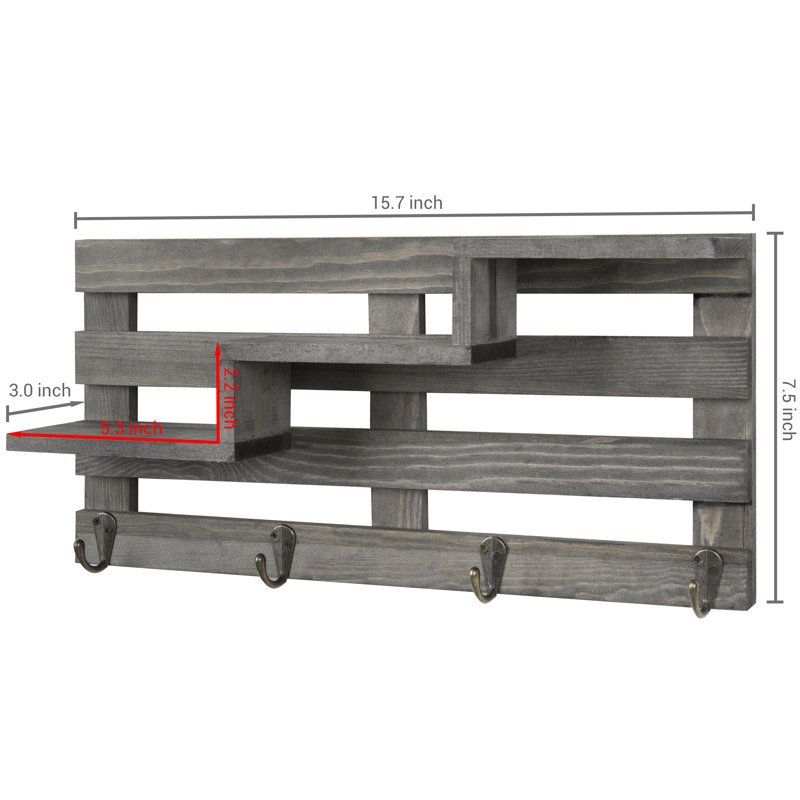 Deschamp Solid Wood Wall Organizer with Key Hooks, Gray
