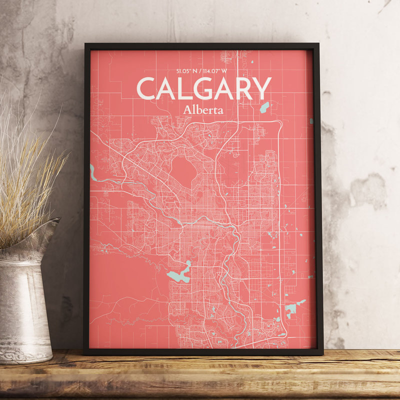 Calgary - No Frame Print, 91.4cm H x 61cm W x 0.1cm D, Light Red/White/Light Blue