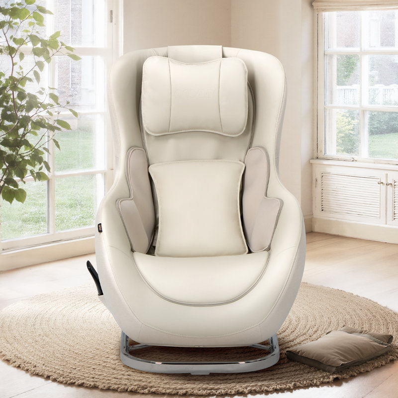 Fauteuil de massage chauffant pour le corps entier en cuir de qualité supérieure avec connectivité Bluetooth, Beige