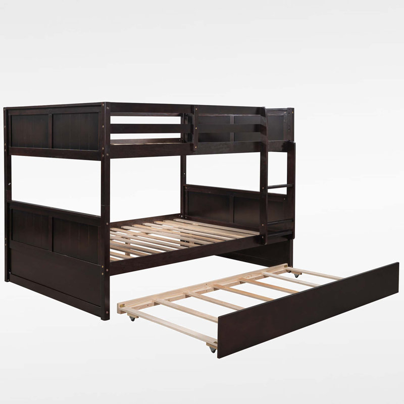 Eukene Kids Full Over Full Bunk Bed with Trundle, Espresso