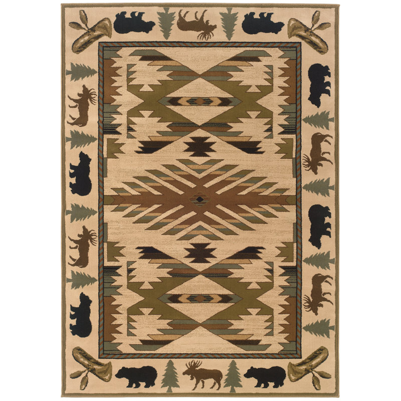 Tapis ivoire / vert Appomattox, Rectangle 3 pi 10 po x 5 pi 5 po