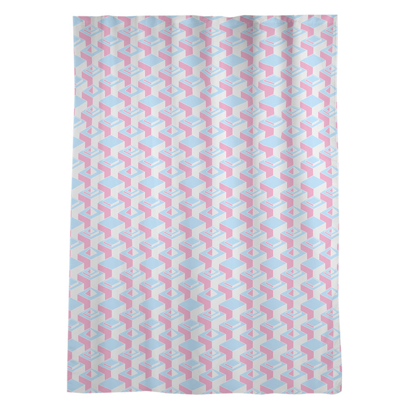Panneau de rideau simple diaphane à motif géométrique avec passe-tringle classique, Bleu sarcelle / rose