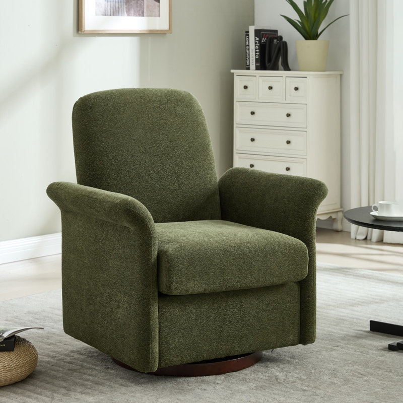 Fauteuil d'appoint pivotant en bois massif de 33,46 po de largeur vert foncé, Vert