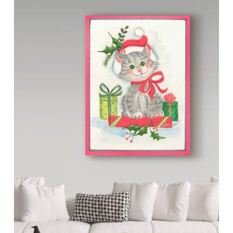 « gray christmas cat », art sur toile, H 32 po x l 24 po x P 2 po