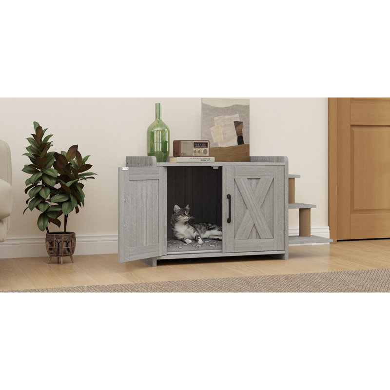 Cat Box Enclosure with Scratching Posts, Grey