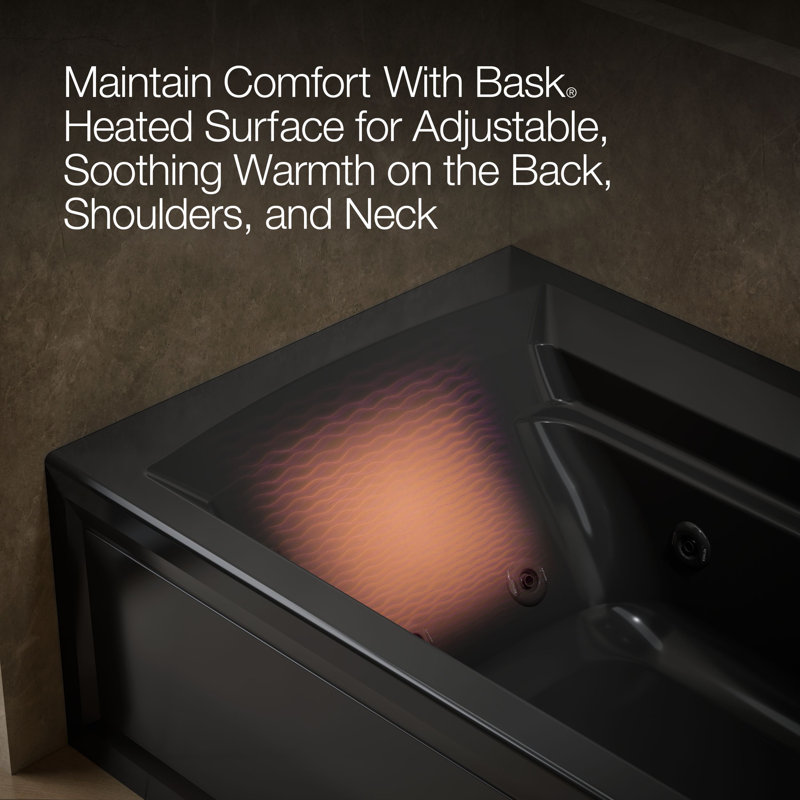 Archer 72" x 36" Alcove Whirlpool Acrylic Bathtub with Heater, Right, Black Black