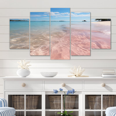 «Pink Sands Beach I», art mural de salon - 5 panneaux