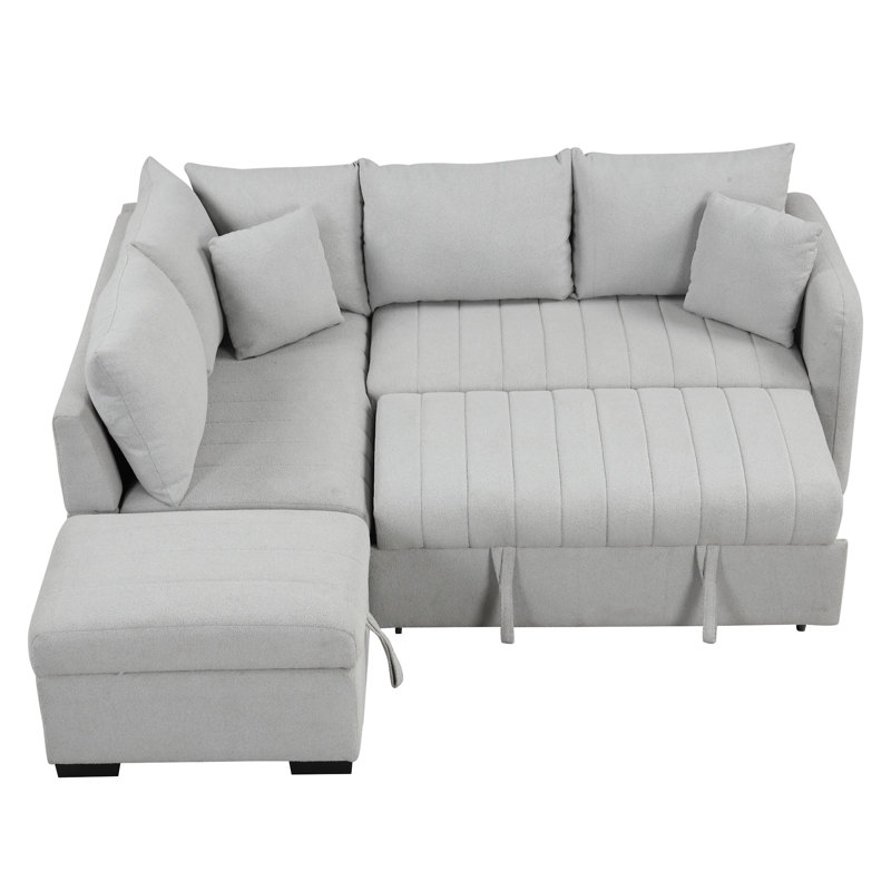 82.6" L-Shaped Sectional Pull Out Sofa Bed Sleeper Sofa With Two USB Ports, Gray Polyester