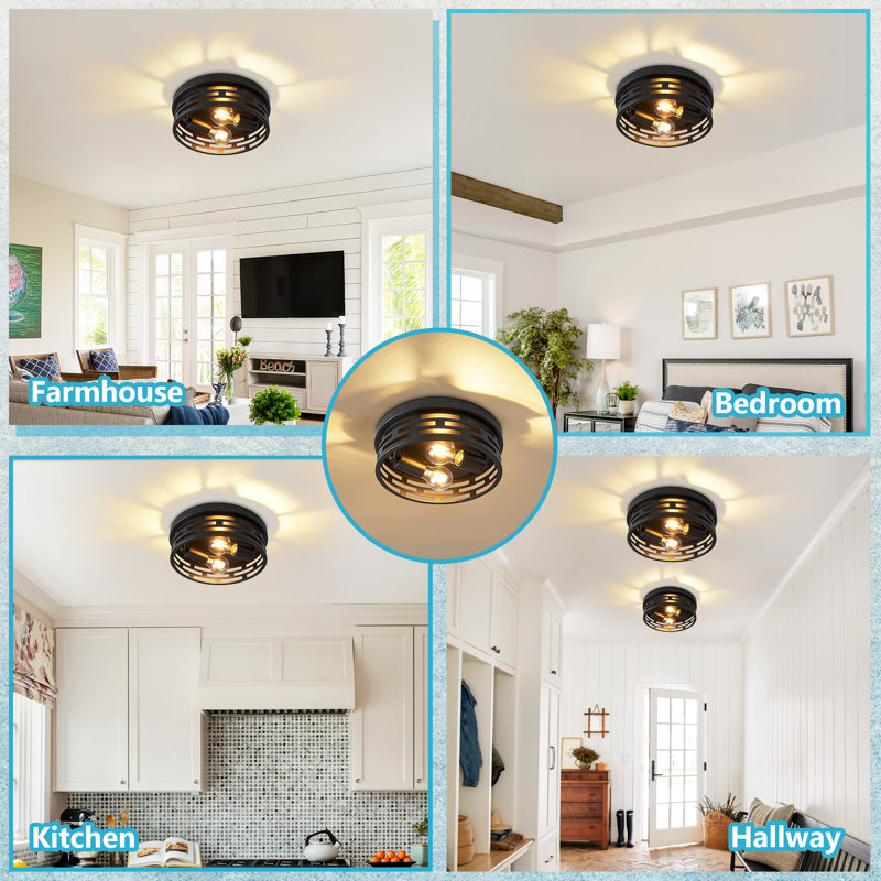 Modern Parallel Grid Black Metal 2-light Flush Mount Ceiling Light(bulb Not Include)